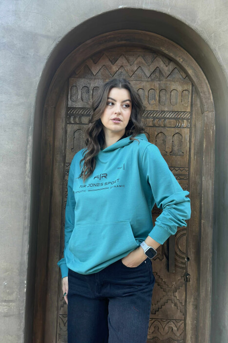 ONE COLOR FRONT WRITTINGS WOMEN HOODIE BLUE STONE/GK - 3