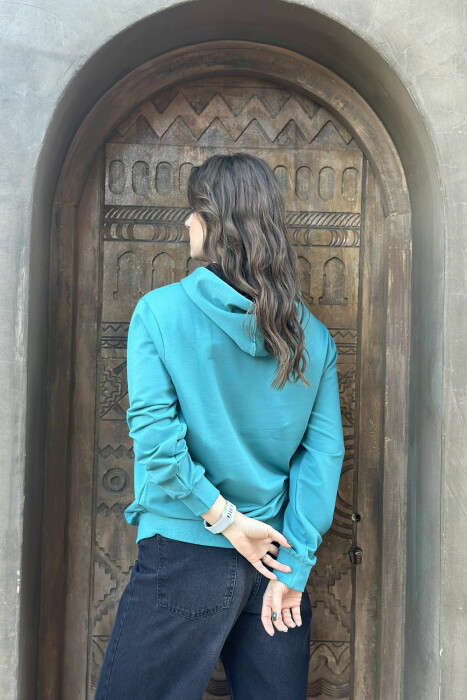 ONE COLOR FRONT WRITTINGS WOMEN HOODIE BLUE STONE/GK - 4