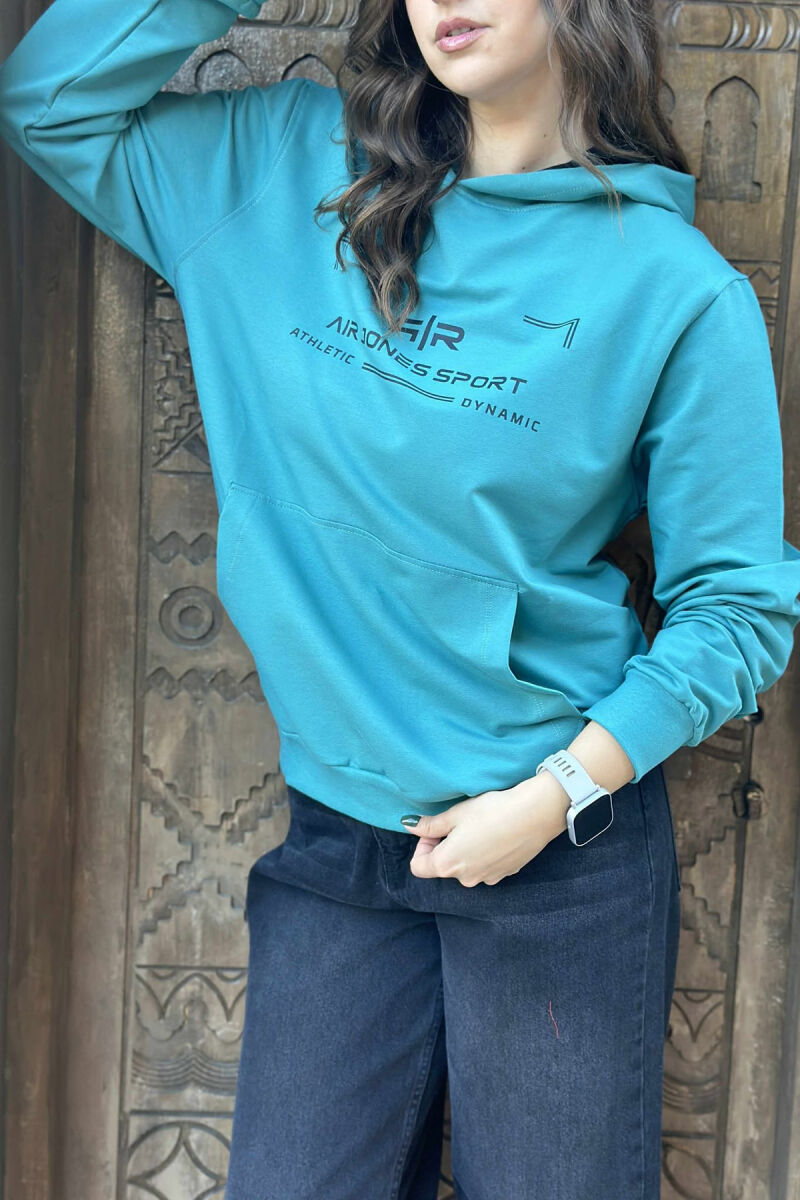 ONE COLOR FRONT WRITTINGS WOMEN HOODIE BLUE STONE/GK - 5