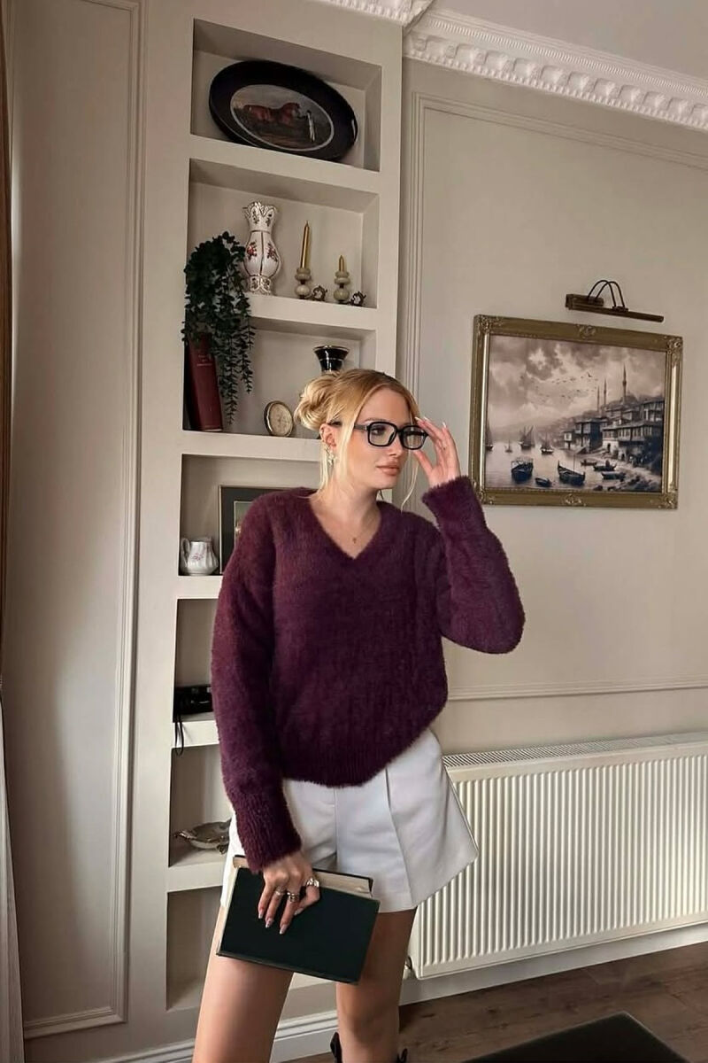 ONE COLOR FUZZY WOMEN SWEATER PURPLE/LEJLA - 1