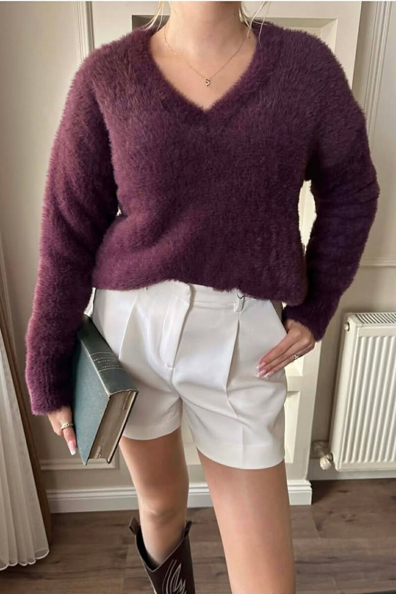 ONE COLOR FUZZY WOMEN SWEATER PURPLE/LEJLA - 2