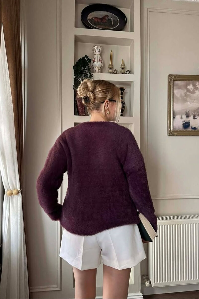 ONE COLOR FUZZY WOMEN SWEATER PURPLE/LEJLA - 3