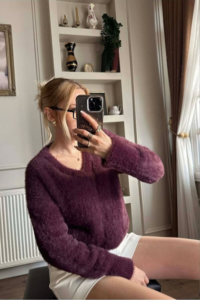 ONE COLOR FUZZY WOMEN SWEATER PURPLE/LEJLA - 4