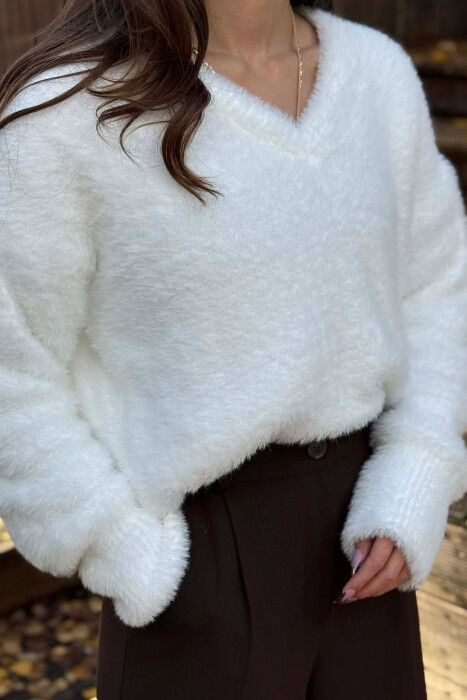 ONE COLOR FUZZY WOMEN SWEATER WHITE-E BARDHE - 2