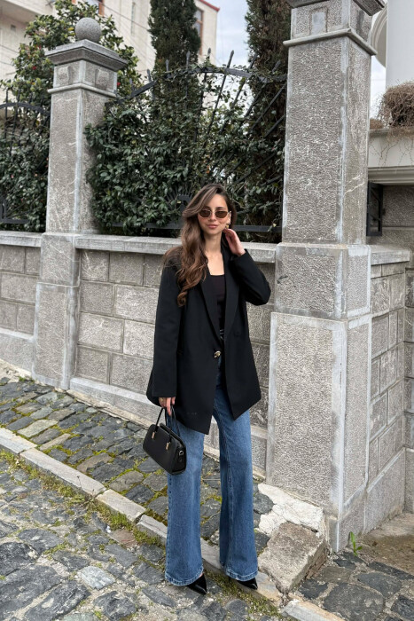 ONE COLOR GOLD BUTTON CLASSIC WOMAN JACKET BLACK/ E ZEZE - 2