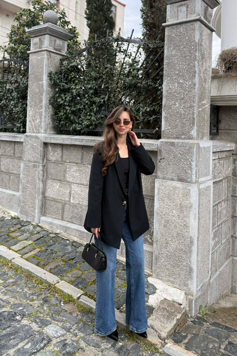 ONE COLOR GOLD BUTTON CLASSIC WOMAN JACKET BLACK/ E ZEZE - 2