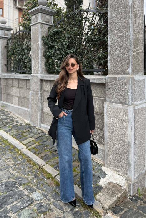 ONE COLOR GOLD BUTTON CLASSIC WOMAN JACKET BLACK/ E ZEZE - 5