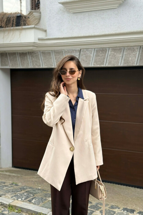 SET XHAKETE KLASIKE + PANTALLONA PER FEMRA NE NGJYRE KREM - KLAUDIO FASHION