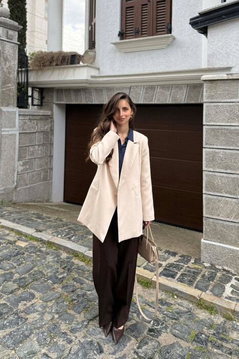 ONE COLOR GOLD BUTTON CLASSIC WOMAN JACKET CREAM/KREM - 3