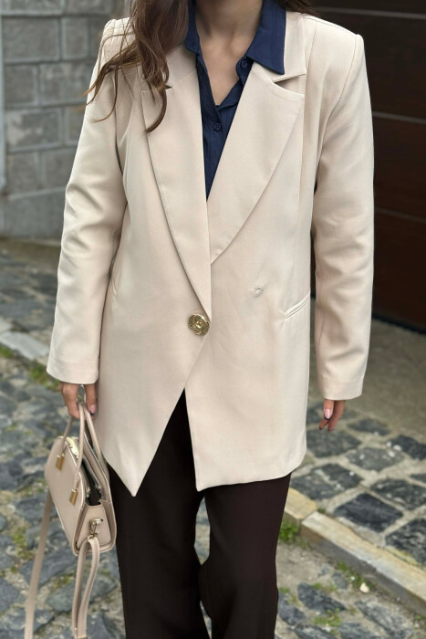 ONE COLOR GOLD BUTTON CLASSIC WOMAN JACKET CREAM/KREM - 4