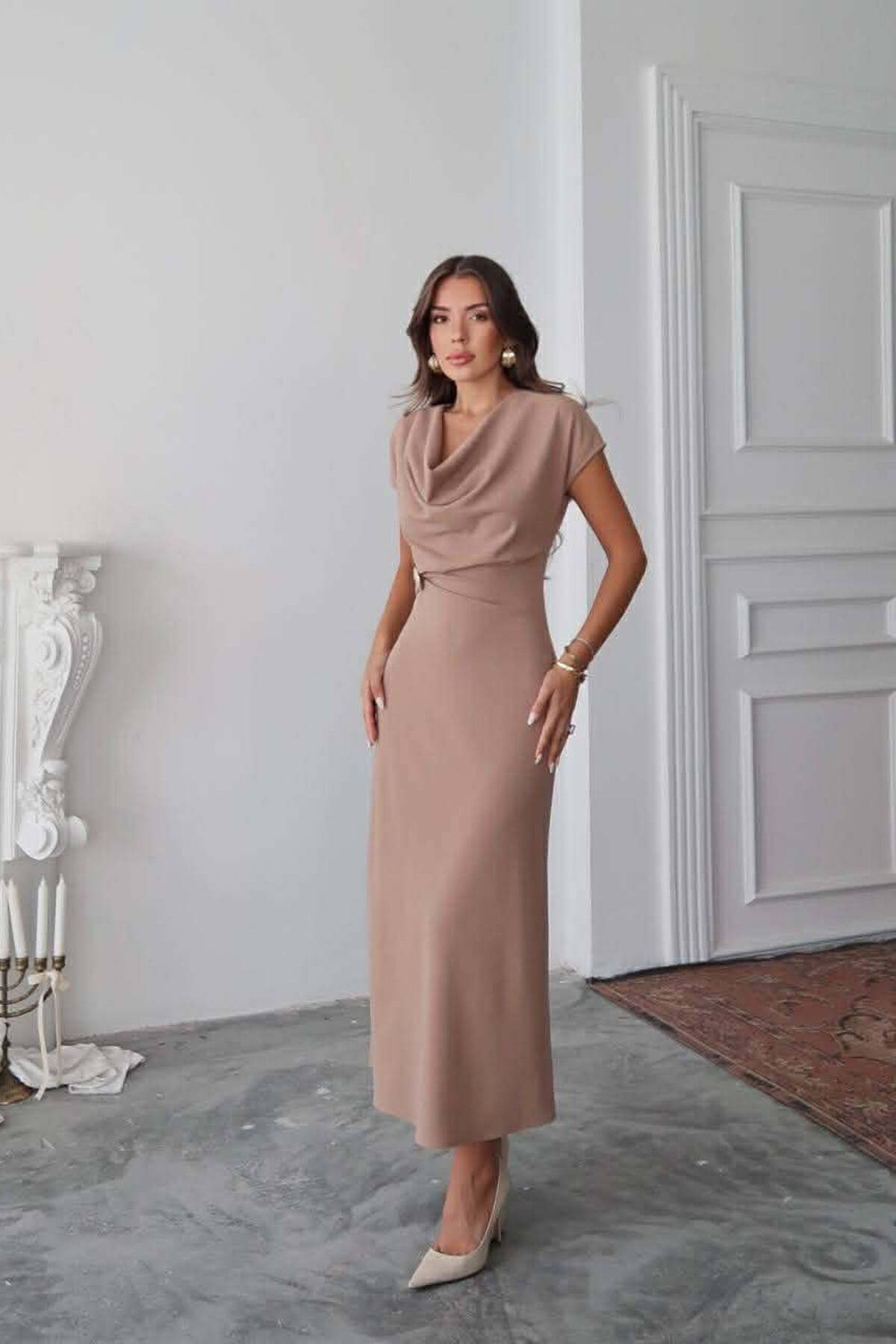 winter formal dresses nordstrom Beige Elegant Faux Georgette Embroidered Gown Set with Dupatta XL