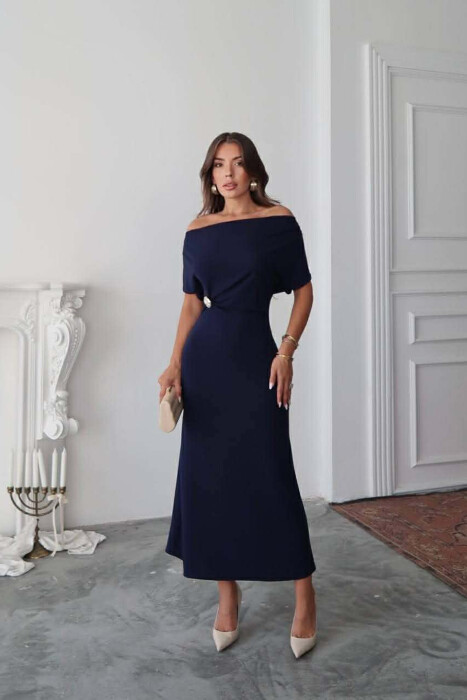 FUSTAN NJE NGJYRESH PA MENGE ME DETAJIN E BUTONAVE GOLD PER FEMRA NE NGJYRE BLU - KLAUDIO FASHION