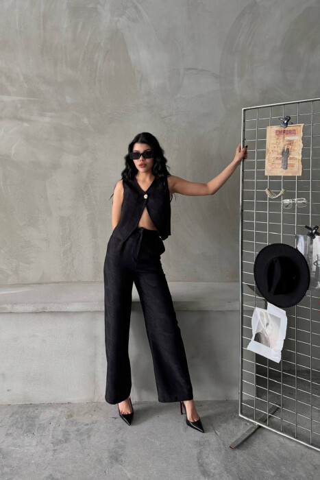 ONE COLOR GOLD BUTTON VEST + TROUSERS WOMAN SET BLACK/ E ZEZE - 1