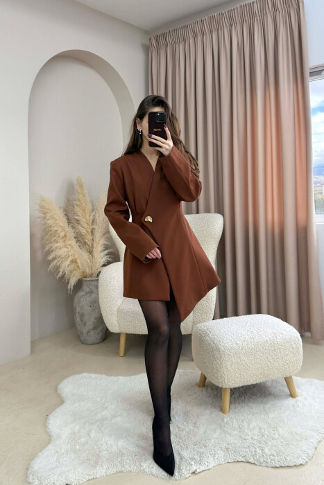 ONE COLOR GOLD BUTTON WOMEN JACKET BROWN/KAFE - 1