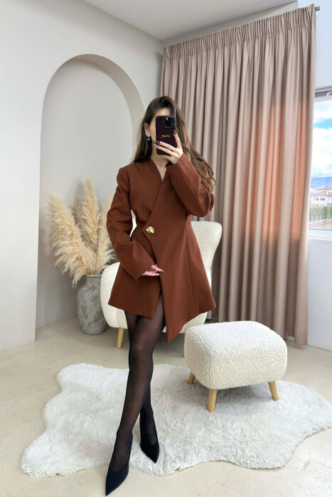 ONE COLOR GOLD BUTTON WOMEN JACKET BROWN/KAFE - 2
