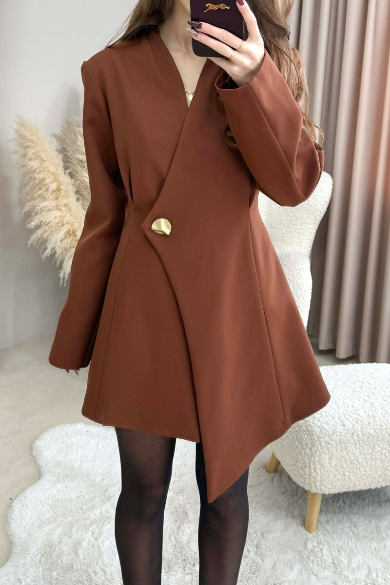 ONE COLOR GOLD BUTTON WOMEN JACKET BROWN/KAFE - 3
