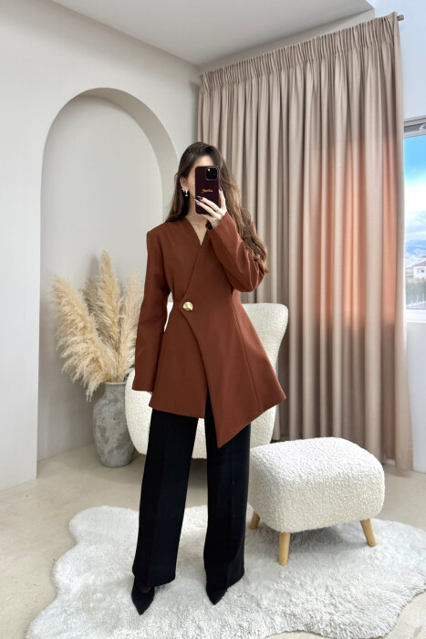 ONE COLOR GOLD BUTTON WOMEN JACKET BROWN/KAFE - 5