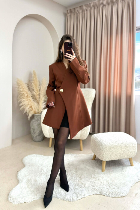 ONE COLOR GOLD BUTTON WOMEN JACKET BROWN/KAFE - 7