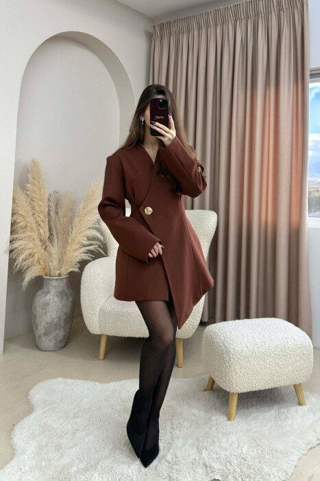 ONE COLOR GOLD BUTTON WOMEN JACKET DARK BROWN/KAE - 3