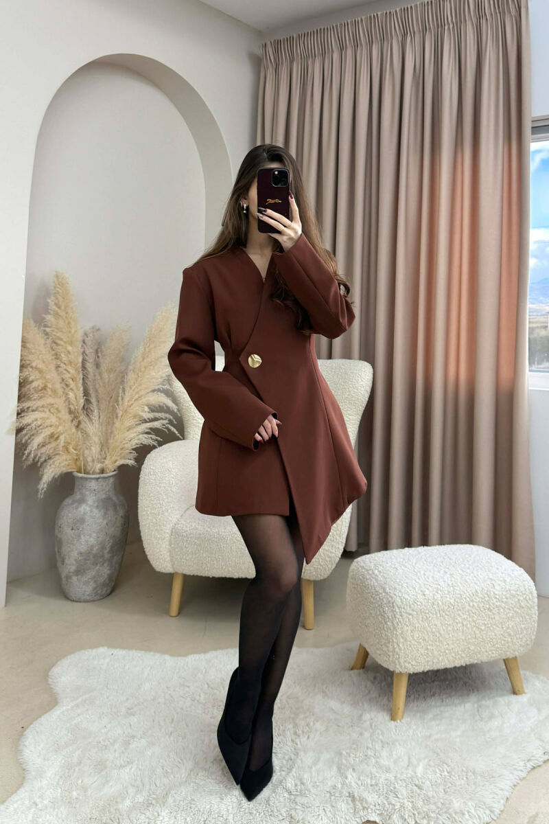 ONE COLOR GOLD BUTTON WOMEN JACKET DARK BROWN/KAE - 3