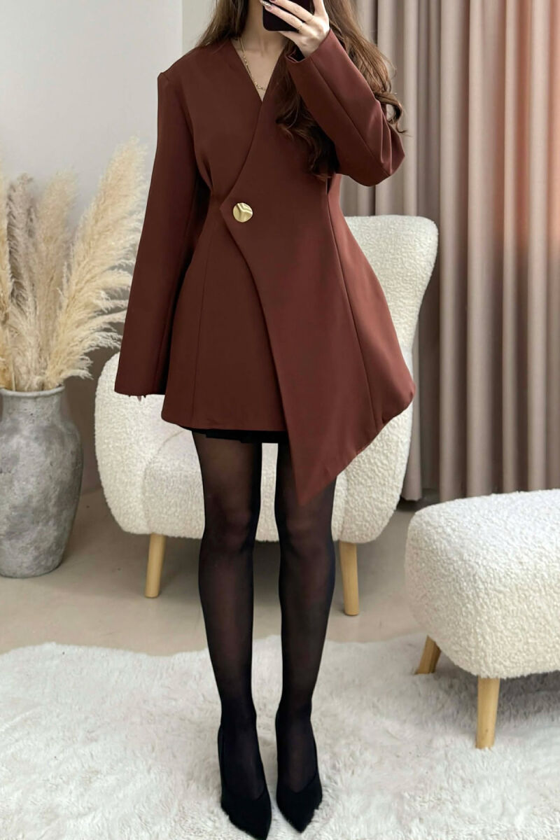 ONE COLOR GOLD BUTTON WOMEN JACKET DARK BROWN/KAE - 4