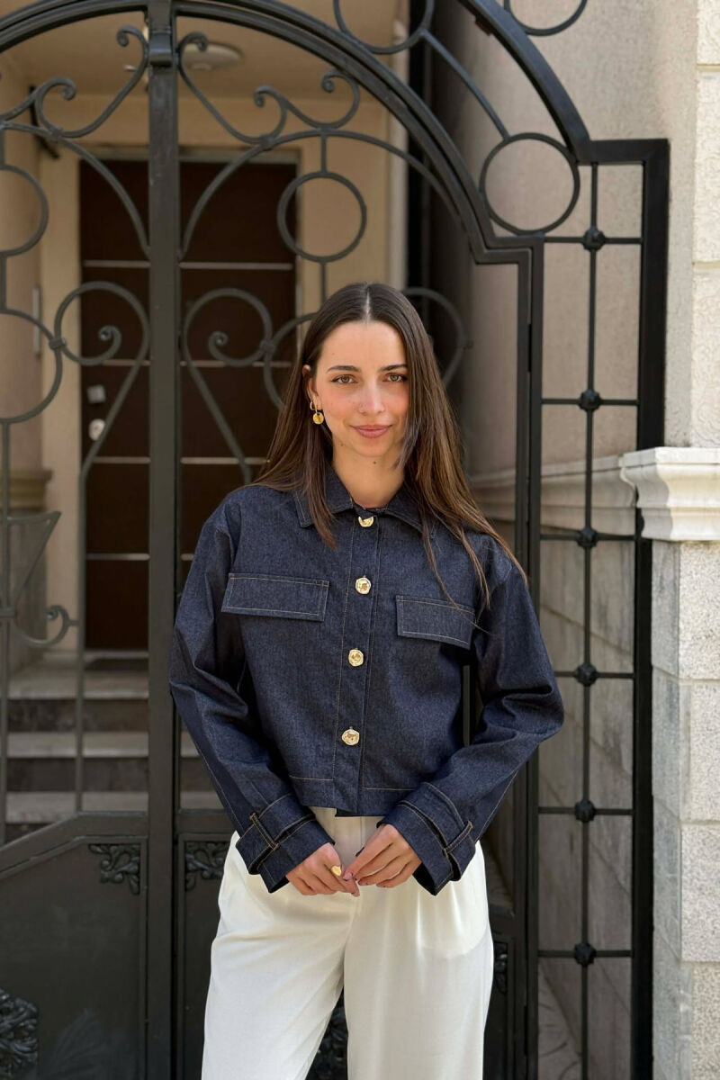 ONE COLOR GOLD BUTTONS DENIM JACKET BLUE/BLU - 1