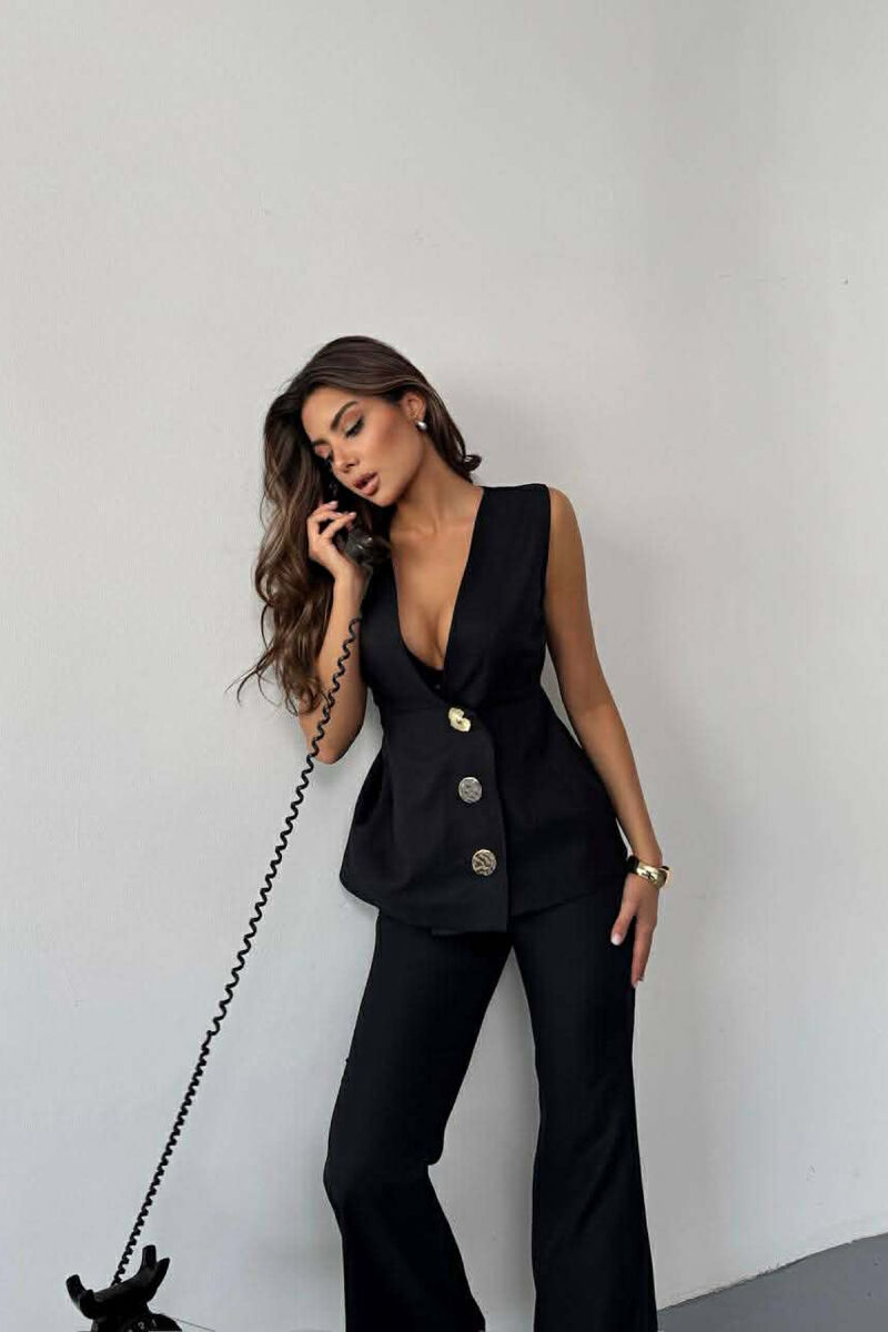 ONE COLOR GOLD BUTTONS DETAIL VEST+ TROUSERS WOMAN SET BLACK/ E ZEZE - 4