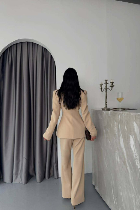 ONE COLOR GOLD BUTTONS JACKET+TROUSERS WOMEN SET BEIGE/BEZHE - 3