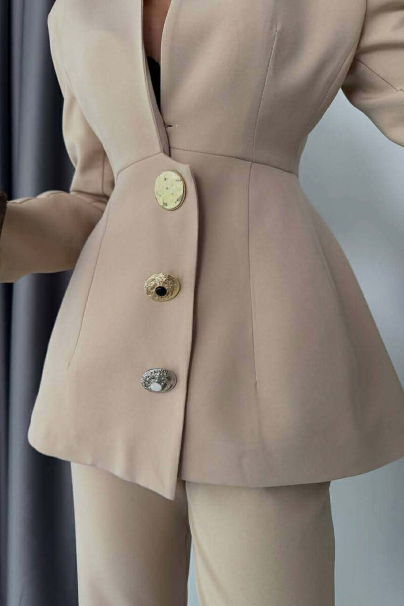 ONE COLOR GOLD BUTTONS JACKET+TROUSERS WOMEN SET BEIGE/BEZHE - 5