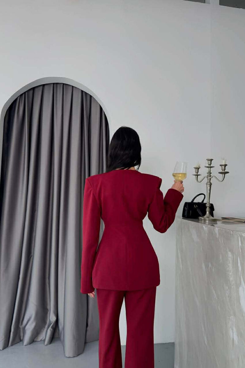 ONE COLOR GOLD BUTTONS JACKET+TROUSERS WOMEN SET BURGUNDY/VISHNJE - 2