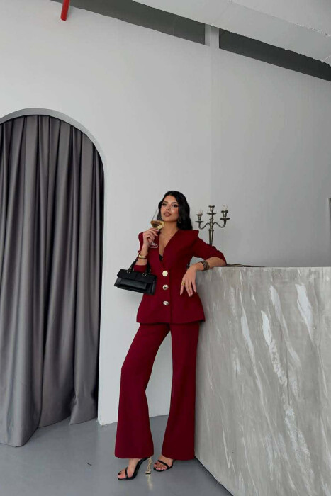 ONE COLOR GOLD BUTTONS JACKET+TROUSERS WOMEN SET BURGUNDY/VISHNJE - 4