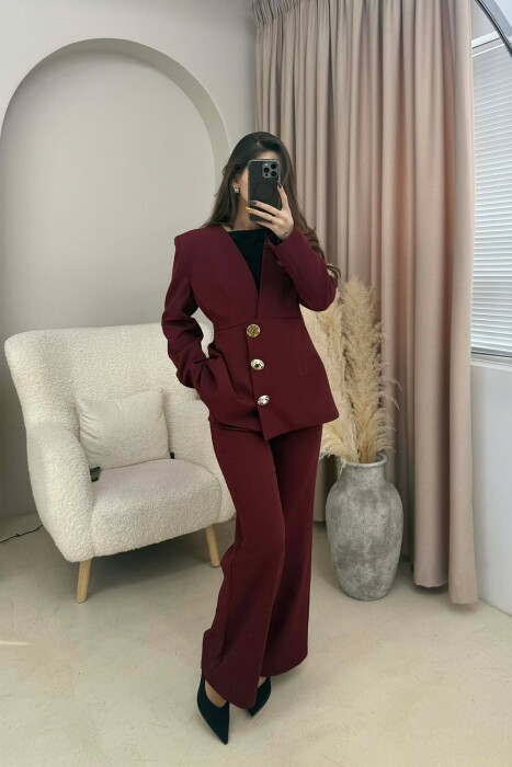 ONE COLOR GOLD BUTTONS JACKET+TROUSERS WOMEN SET DARK BURGUNDY/VISHNJE E ERRET - 2