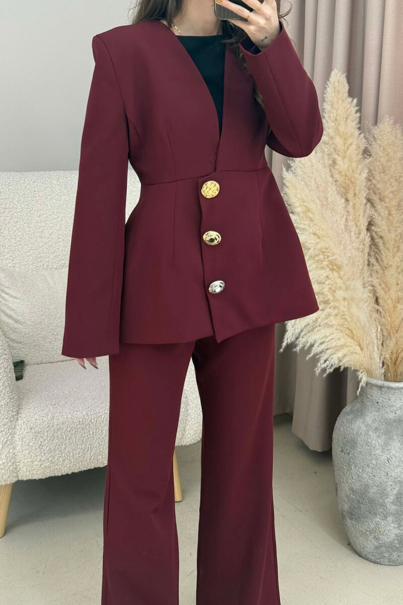 ONE COLOR GOLD BUTTONS JACKET+TROUSERS WOMEN SET DARK BURGUNDY/VISHNJE E ERRET - 3