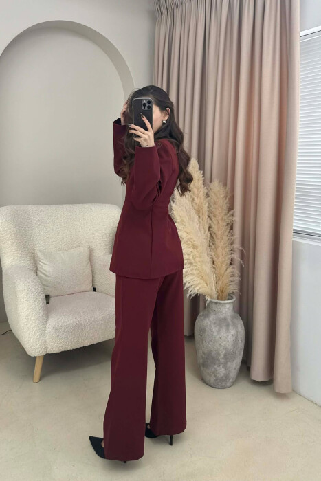 ONE COLOR GOLD BUTTONS JACKET+TROUSERS WOMEN SET DARK BURGUNDY/VISHNJE E ERRET - 4