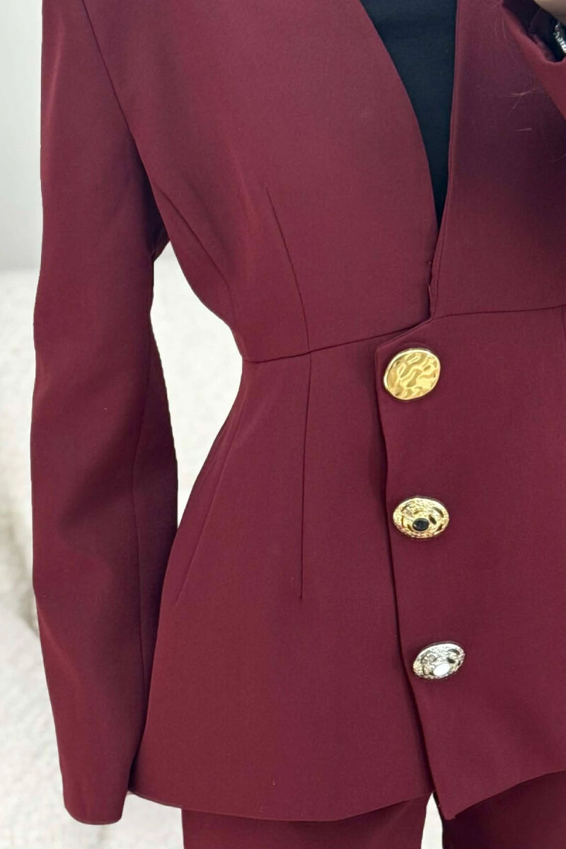 ONE COLOR GOLD BUTTONS JACKET+TROUSERS WOMEN SET DARK BURGUNDY/VISHNJE E ERRET - 5