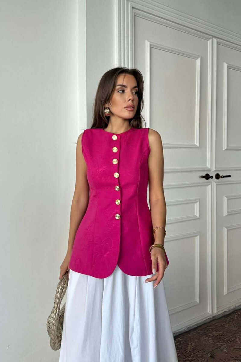 ONE COLOR GOLD BUTTONS LONG WOMEN VEST FUCHSIA/CIKLAMI - 1