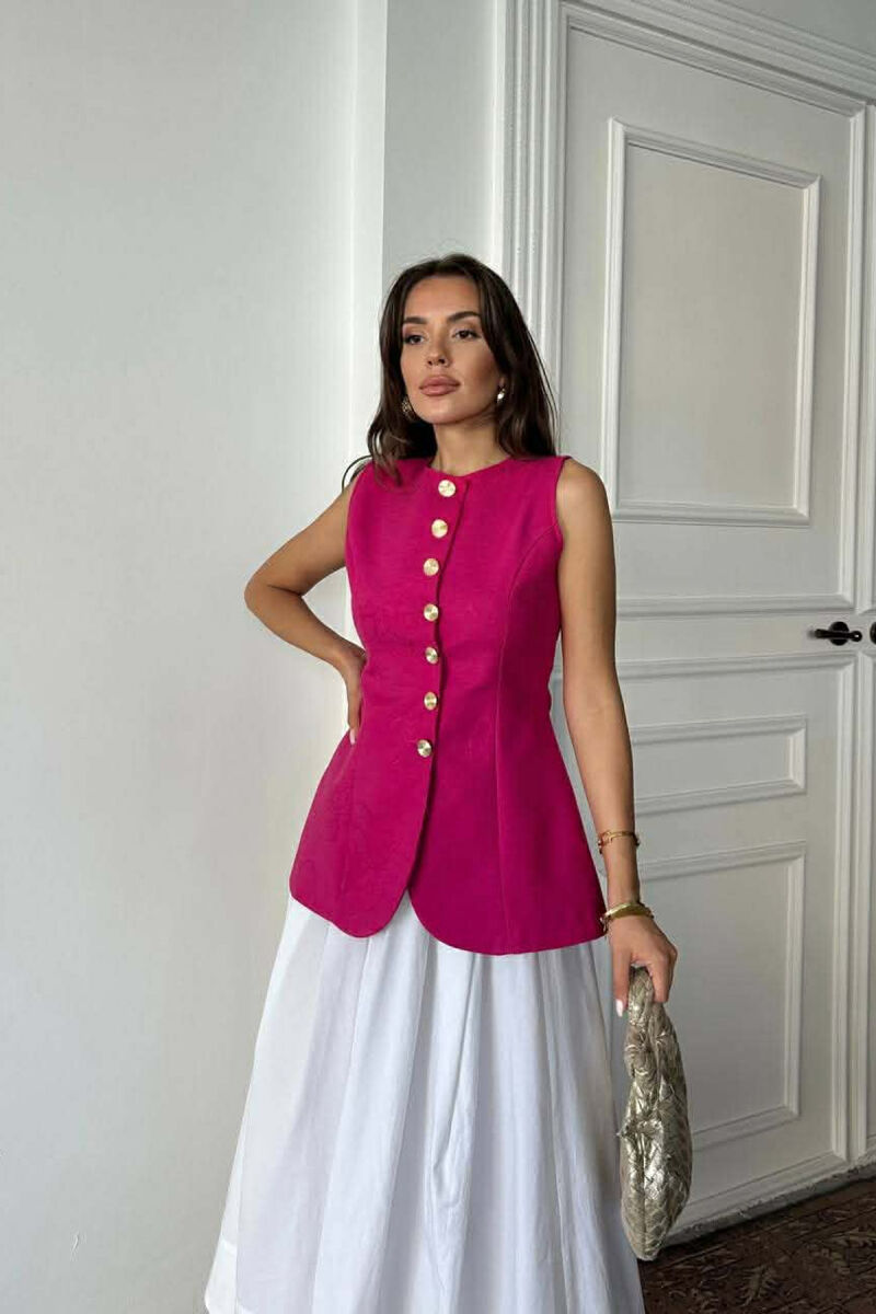 ONE COLOR GOLD BUTTONS LONG WOMEN VEST FUCHSIA/CIKLAMI - 2