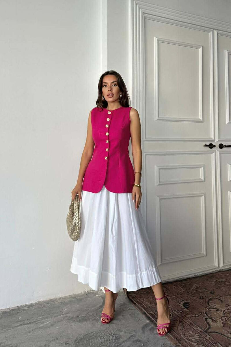 ONE COLOR GOLD BUTTONS LONG WOMEN VEST FUCHSIA/CIKLAMI - 4