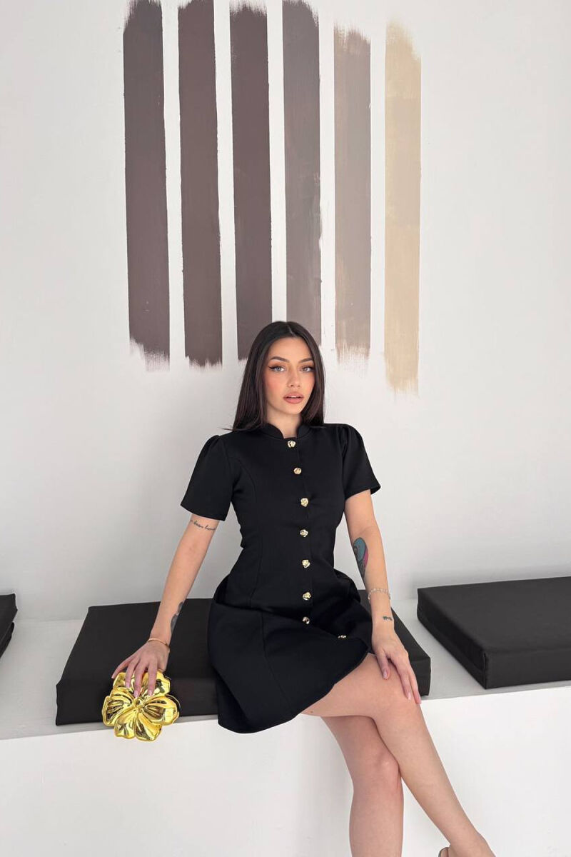 ONE COLOR GOLD BUTTONS SHORT SLEEVE WOMAN DRESS BLACK/ E ZEZE - 2