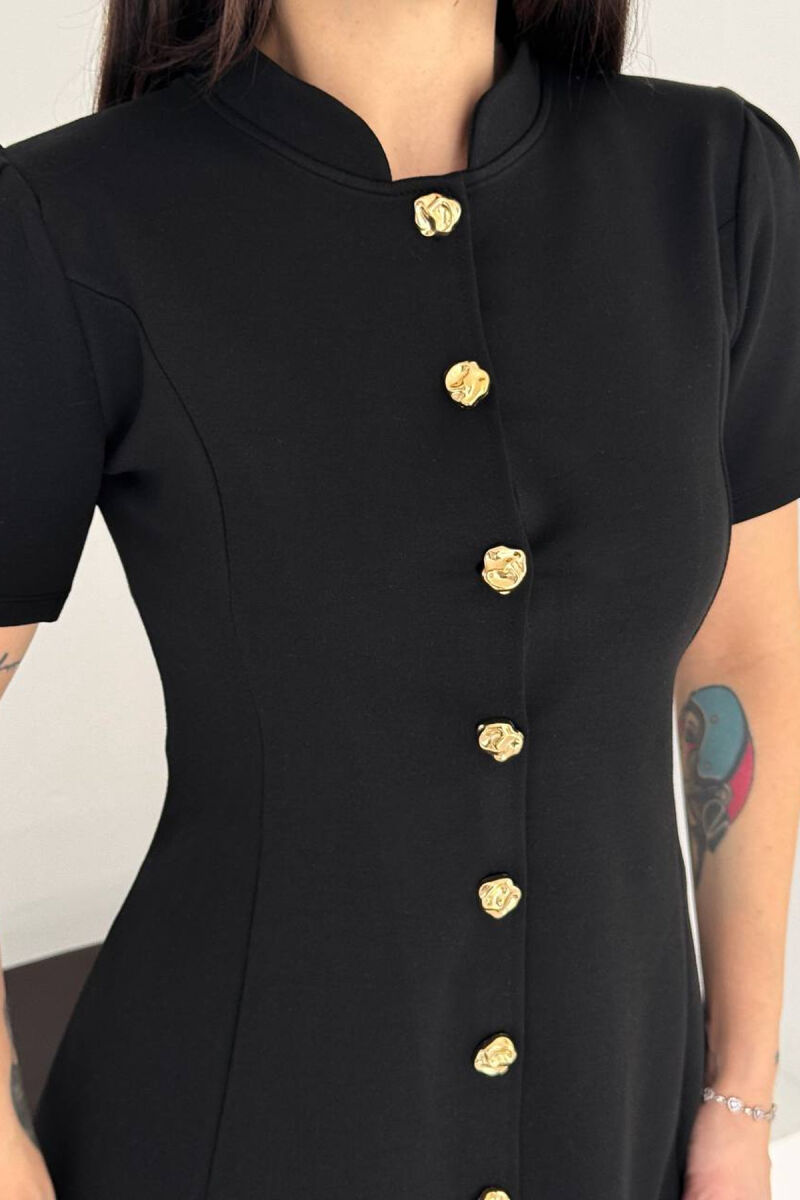 ONE COLOR GOLD BUTTONS SHORT SLEEVE WOMAN DRESS BLACK/ E ZEZE - 5