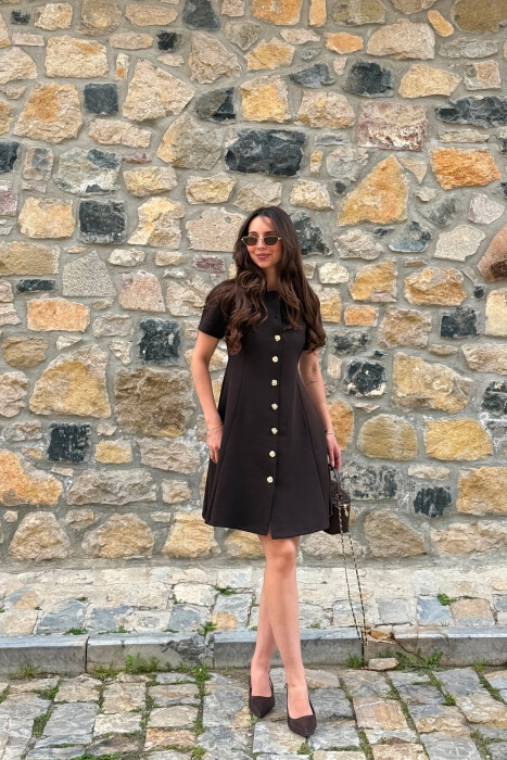 FUSTAN ME MENGE TE SHKURTA PER FEMRA NE NGJYRE KAFE - KLAUDIO FASHION