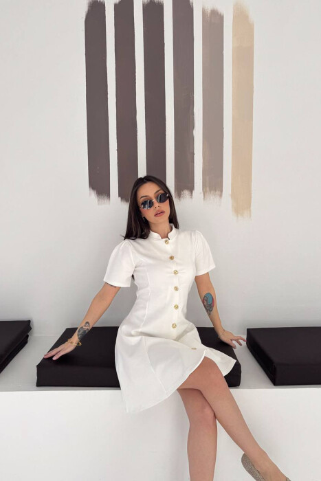 ONE COLOR GOLD BUTTONS SHORT SLEEVE WOMAN DRESS WHITE-E BARDHE - 2