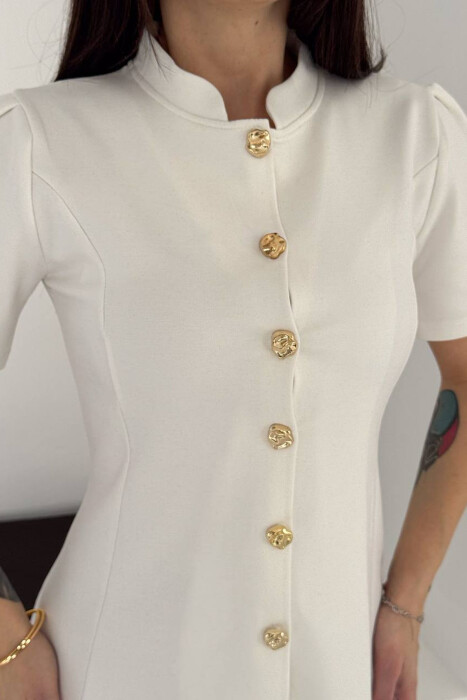 ONE COLOR GOLD BUTTONS SHORT SLEEVE WOMAN DRESS WHITE-E BARDHE - 3