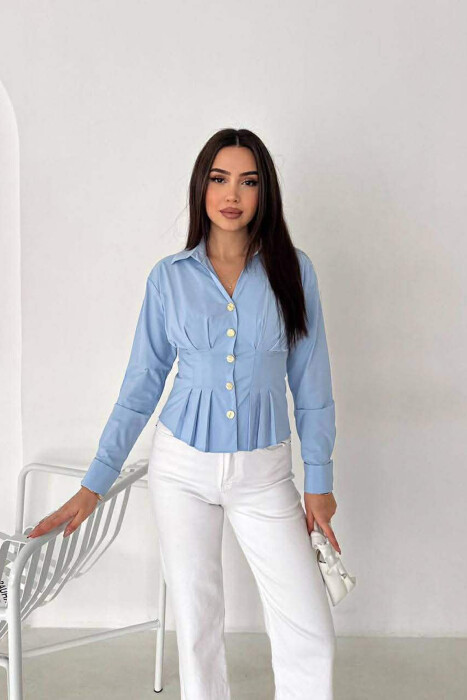 ONE COLOR GOLD BUTTONS WOMAN SHIRT BABY BLUE/BLU BY 