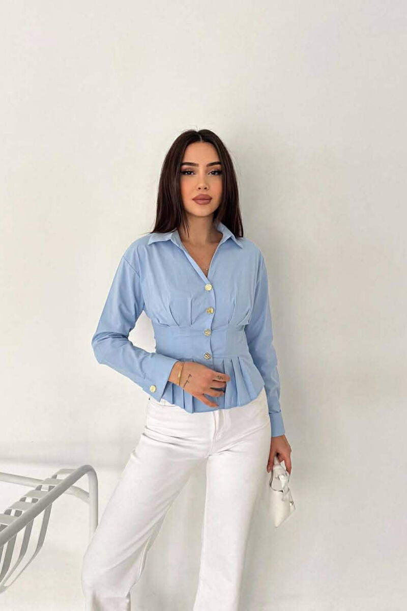 ONE COLOR GOLD BUTTONS WOMAN SHIRT BABY BLUE/BLU BY - 3