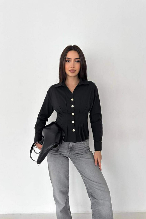 ONE COLOR GOLD BUTTONS WOMAN SHIRT BLACK/ E ZEZE - 1