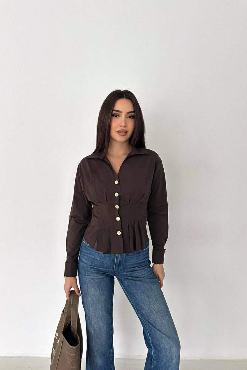 ONE COLOR GOLD BUTTONS WOMAN SHIRT BROWN/KAFE - 1