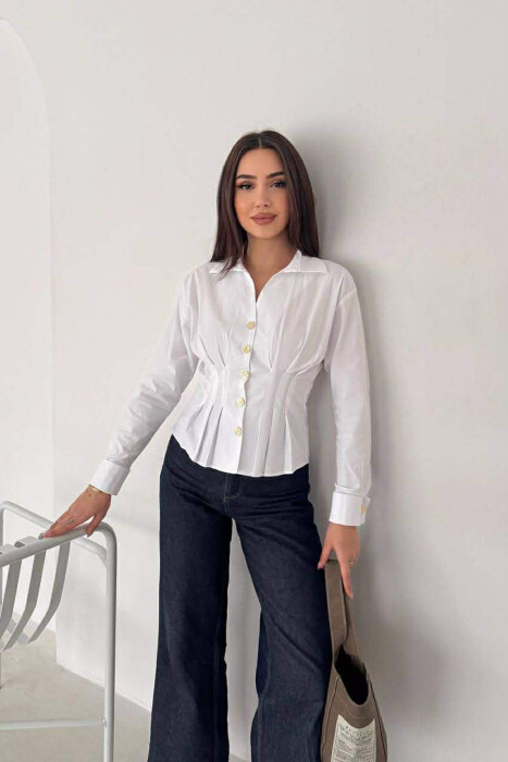 ONE COLOR GOLD BUTTONS WOMAN SHIRT WHITE-E BARDHE - KLAUDIO FASHION