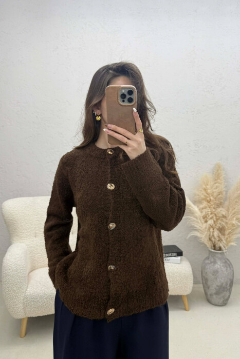 ONE COLOR GOLD BUTTONS WOMEN CARDIGAN BROWN/KAFE 