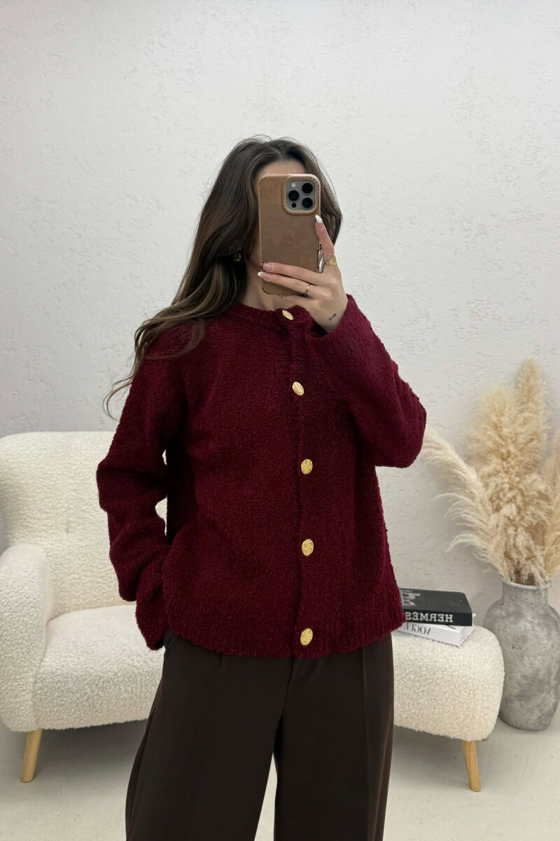ONE COLOR GOLD BUTTONS WOMEN CARDIGAN BURGUNDY/VISHNJE - 1